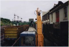 Railway trucks waiting to be loaded with spoil.